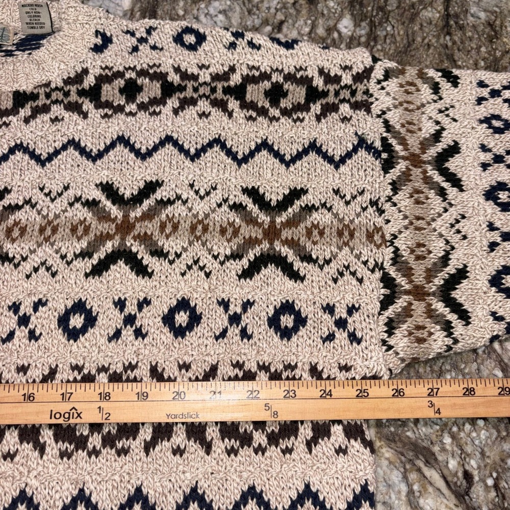 Vintage Grandpa Sweater Fair Isle Fieldmaster Knit Mens XLT Tan Brown Navy - Picture 5 of 11